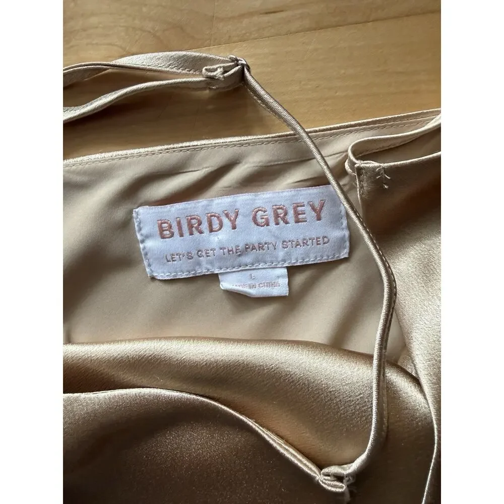 Birdie Grey Lisa Shiny Satin Draped Dress Gold Champagne L - Picture 3 of 3